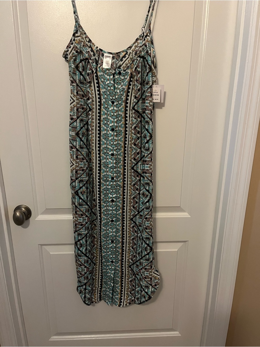 SKYE Aztec-Stripe Beachwear/ Maxi Dress in Teal, Black, Cream